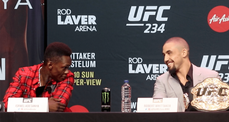 Robert Whittaker and Israel Adesanya at a UFC press conference
